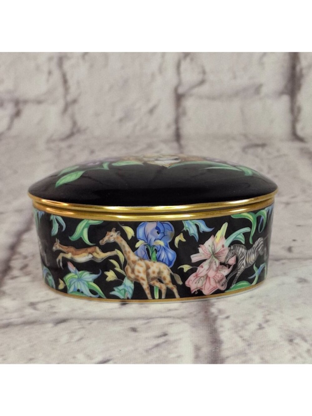 Franciscan Fine China Menagerie BK Oval Trinket Box Gold Trim by Jane St. Gaston - Picture 2 of 7